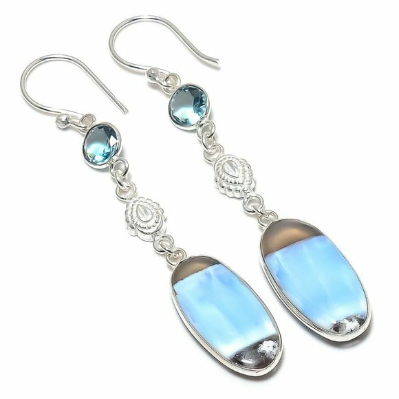 Hand Crafted Jewelry - Owhyee Blue Opal Blue Topaz gem Handmade earrings